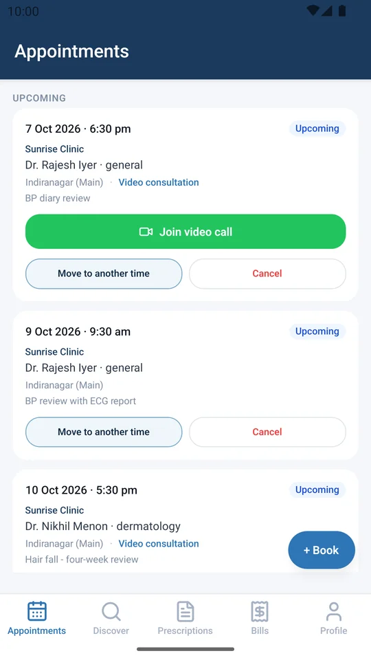 DoctorLync patient app with upcoming appointments